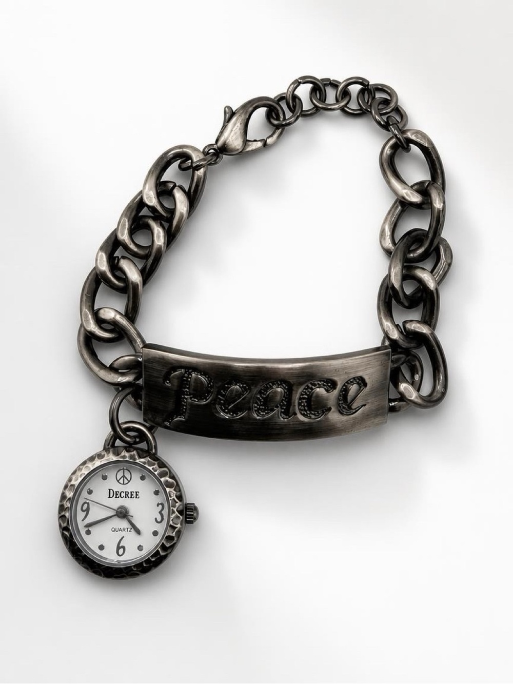Decree Gunmetal Chain Bracelet Watch with Engraved Plate new battery 1108